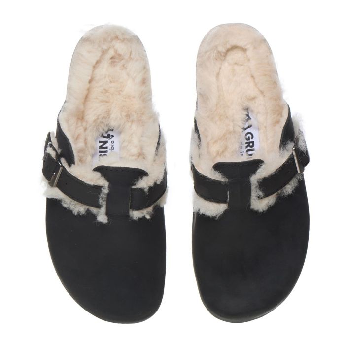 Жіночі шкіряні сабо "Rim" (чорний/хутро) Жіночі шкіряні сабо "Rim" (чорний/хутро)