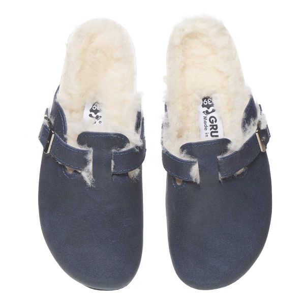 Женские кожаные сабо "Rim" (синий/мех)