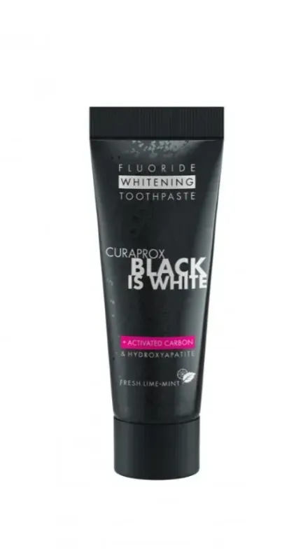 Зубна паста Curaprox Black is White mini міні-версія з активованим вугіллям (чорна упаковка), 10 мл., RDA - 50